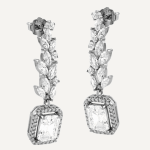 Pendientes Hojas de Plata y Circonita Cuadrada