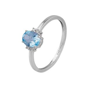 Anillo Oro Blanco Agua Marina y Diamantes GRN-113-003