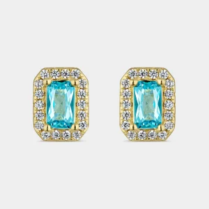 PENDIENTES CIRCONITA AZUL AGUAMARINA ORO 18K