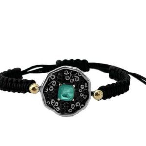 Pulsera Plata y Oro laminado 18k, esmeralda