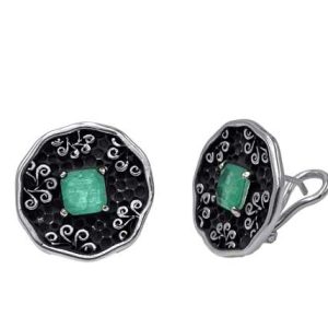 Pendientes Plata y Oro laminado 18k, Esmeralda