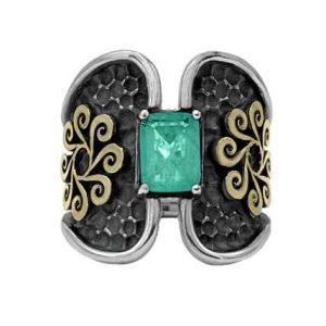 Anillo Plata y Oro laminado 18k, esmeralda