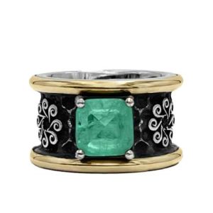 Anillo Plata y Oro laminado 18k, esmeralda