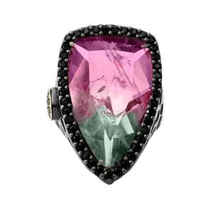 Anillo Plata y Oro laminado 18k, cuarzo y espinelas.