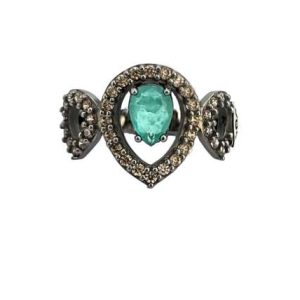 Anillo Plata con Oro laminado de 18k, esmeralda