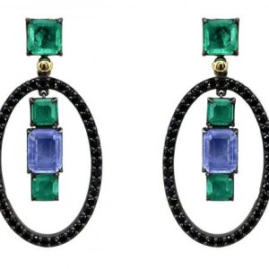 Pendientes Plata y Oro laminado 18k, cuarzo, espinelas y circonitas