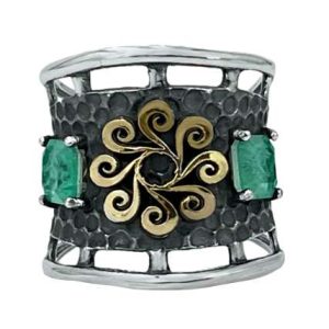 Anillo Plata y Oro laminado 18k, esmeralda