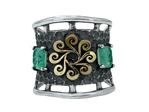 Anillo Plata y Oro laminado 18k, esmeralda