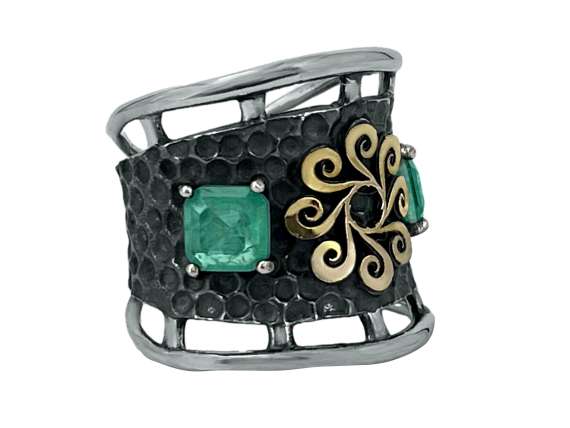 Anillo Plata y Oro laminado 18k, esmeralda